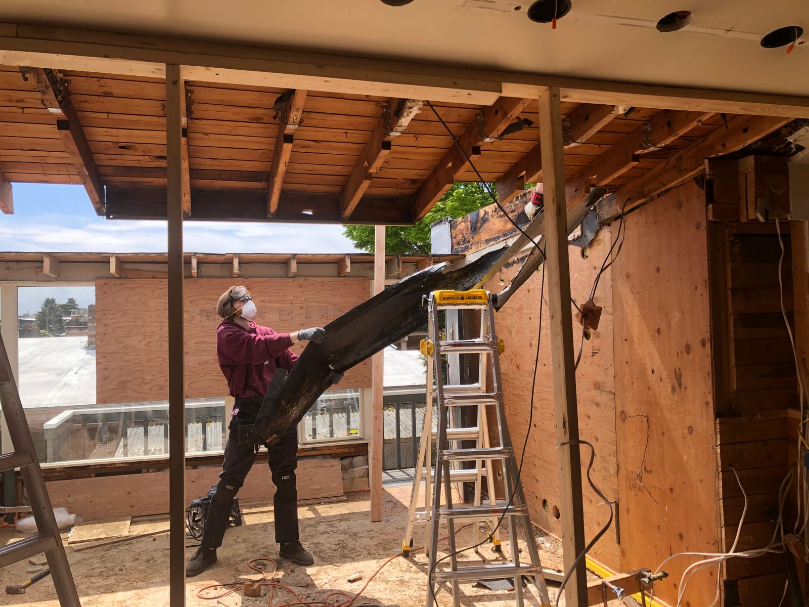 A building contractor working on a house extension